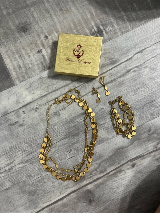 Premier Designs Jewelry - Premier Designs Gold Rush Layered Necklace, Bracelet & Dangle Earrings
